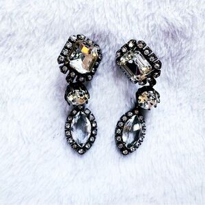 J Crew Silver and Brass Crystal Drop Earrings EUC